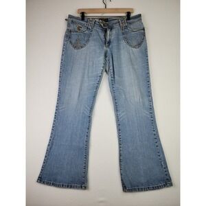 Roca Wear Womens Bootcut‎ Jeans Light Wash Embroidered Denim Distressed Size 17